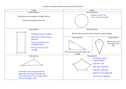 Writing and solving equations using geometry