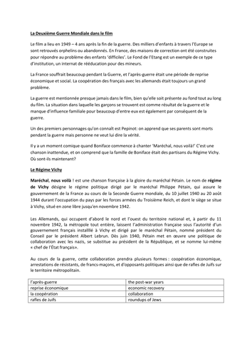 Deuxieme guerre mondiale dans Les Choristes