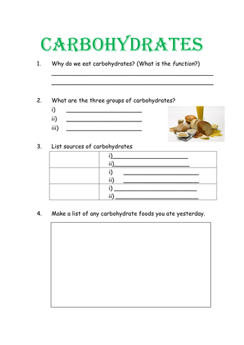 Carbohydrates Worksheet | Teaching Resources