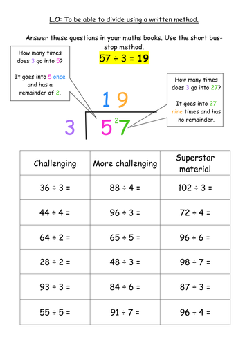 Ks2 division written method bus stop method by jodieclayton 