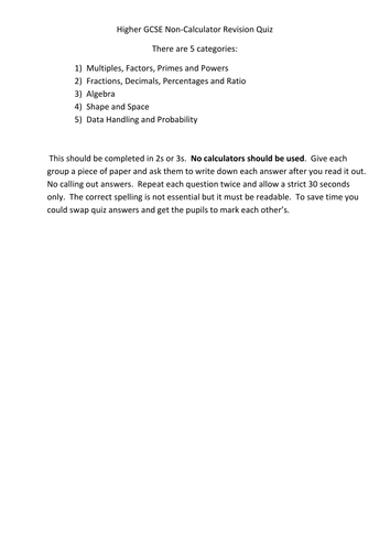 Higher Non-Calc Math Revision Quiz