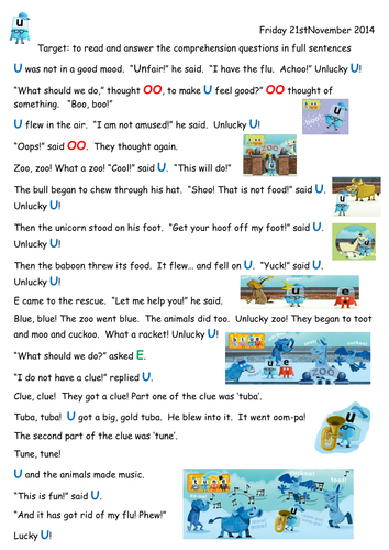 Alphablocks Comprehension using Phase 5 U/UE/OO