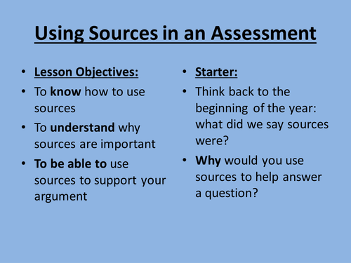 How To Use Sources Teaching Resources