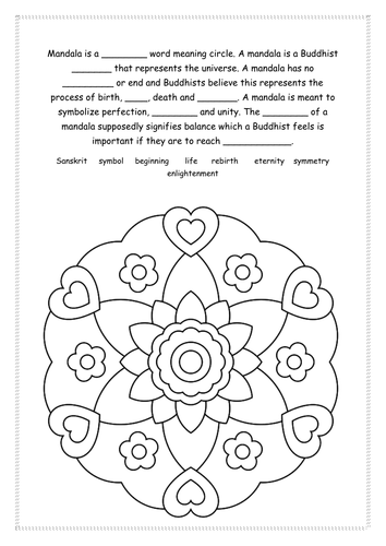 Mandala Cloze activity and coloring x5