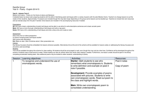 Scheme of Work - Poetry (Aliens)