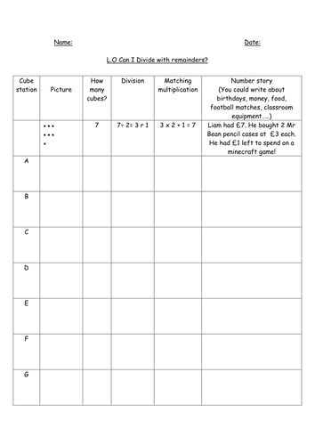 Differentiated activity- division with remainders