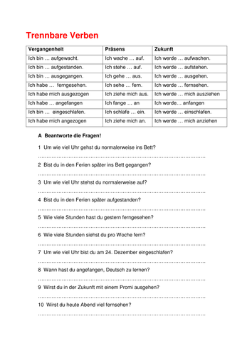 Separable verbs in three tenses