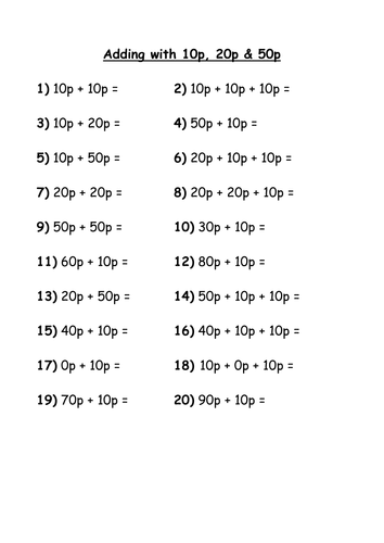 Adding Using 50p, 20p, 10p