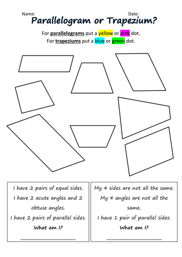 Quadrilateral Sorting Worksheets