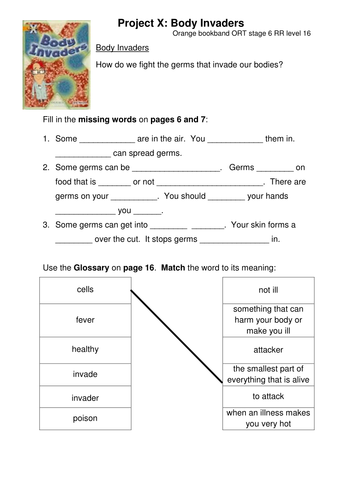 Project X reading comprehension sheets