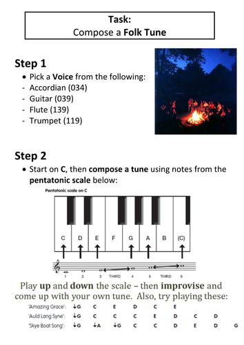 'Folk Music' Composition Worksheet