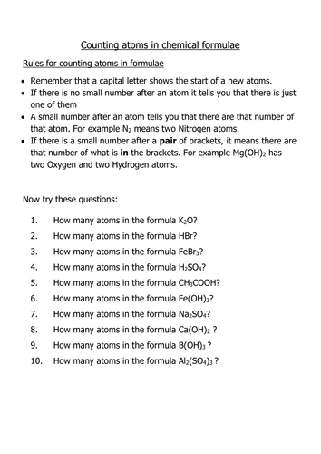 number of atoms in a formula