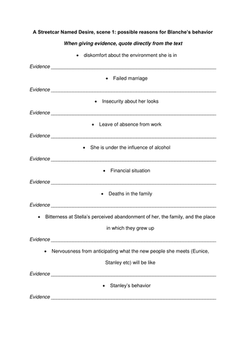 Possible reasons for Blanche's behavior (sc 1)