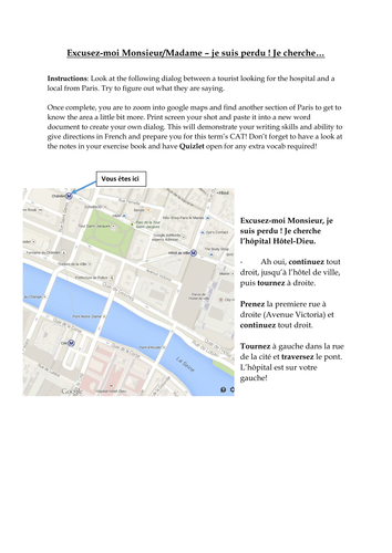 Directions dialog - French