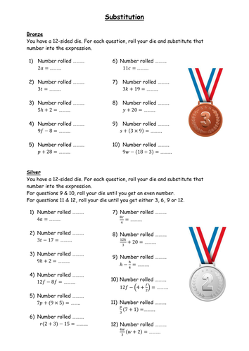 Differentiated substitution worksheet