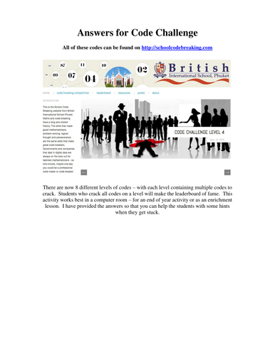 International Math Code Breaking Competition | Teaching Resources