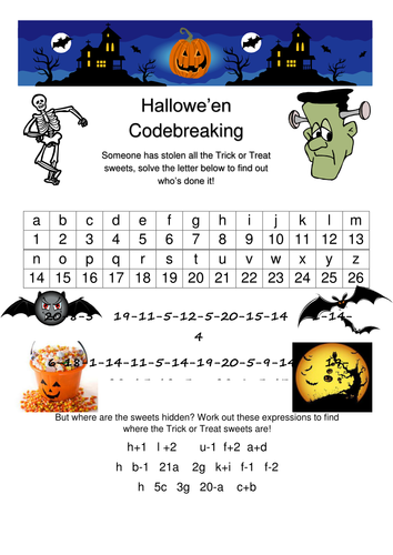 Hallowe'en Codebreakers for Algebra Substitution | Teaching Resources