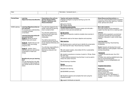 WJEC CATERING ENVIRONMENTAL CONSIDERATIONS | Teaching Resources