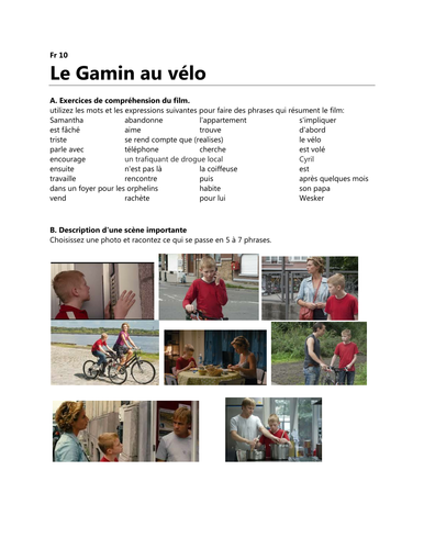 Gamin au vélo Exercices pour le film