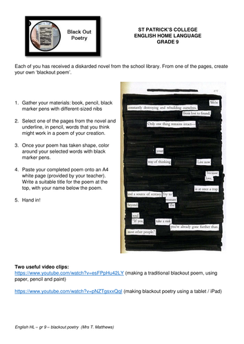 blackout poetry task | Teaching Resources