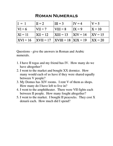 roman numerals problem solving ks2