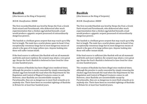 KS3 Writing Our Own Monster Story SOW