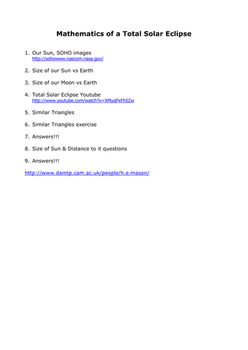 Total Solar Eclipse (Math of)