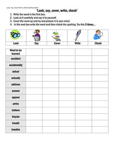 Year 3-4 New Curr. Spellings- Look cover and check