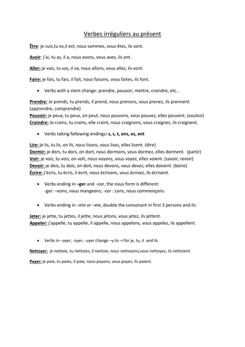 lesson on irregular present tense