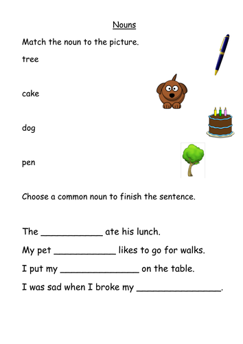Simple noun worksheet | Teaching Resources