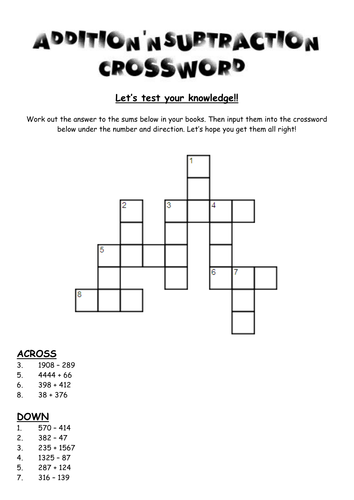 Addition and Subtraction Crossword