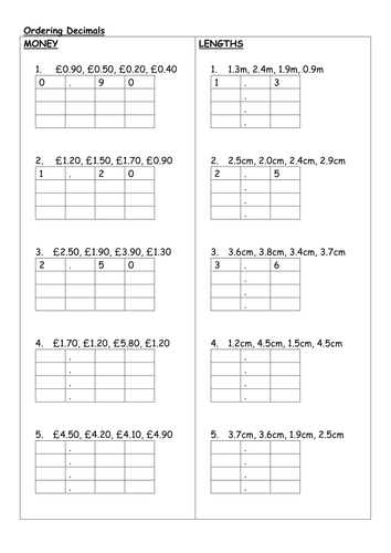 Decimals: Ordering decimals with measurements by Joffer - Teaching