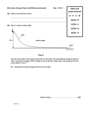 Work done, energy, power and efficiency exam qus