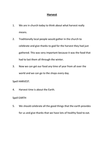 KS2 Harvest Assembly Script