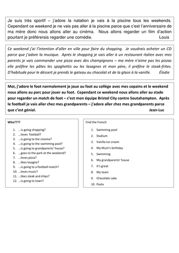 Y8 - Reading activities