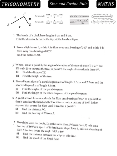 Sine and cosine rule | Teaching Resources