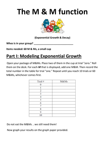 Exponential Growth and Decay - MandM experiment | Teaching Resources