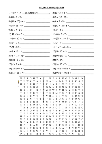 BIDMAS wordsearch