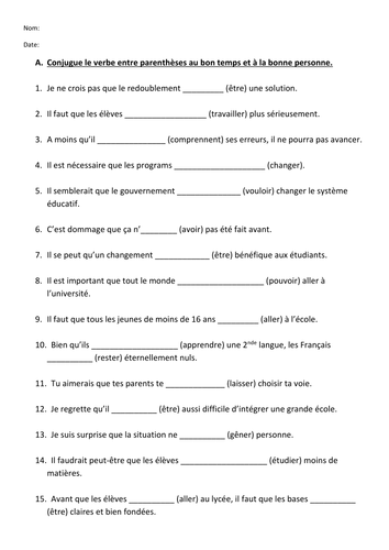 Practice on subjunctive linked to education