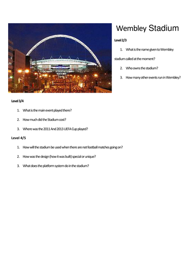 Reading comprehension on Wembley Stadium