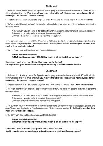 Pizza Express Addition and Subtraction