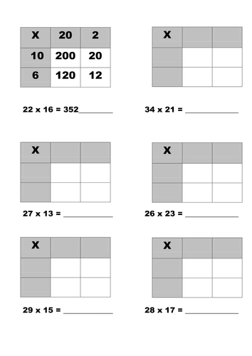 2 digit multiplication grid