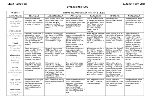 homework grid activities