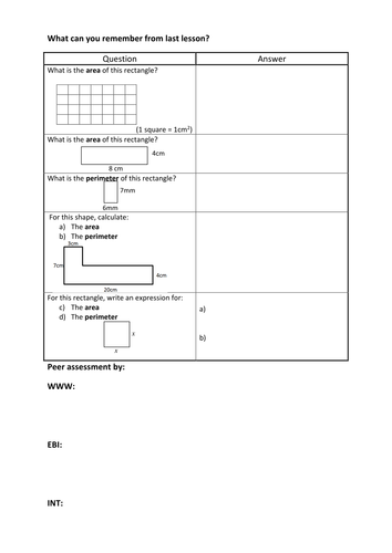 Starter: recap on area of rectangles | Teaching Resources