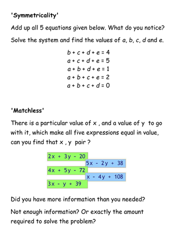 Simultaneous Equations from NRich