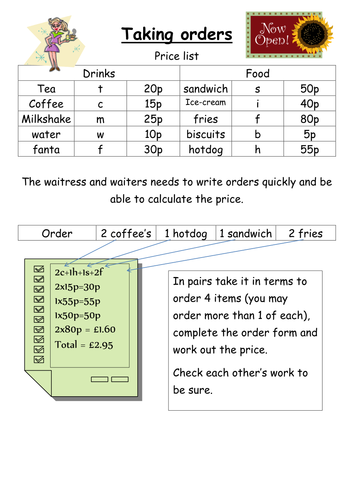substitution & writing algebra activity