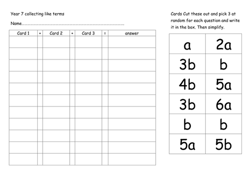 Simplifying expressions low ability differentiated