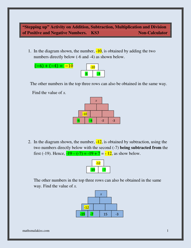 directed-numbers-ks3-stepping-up-activity-ans-teaching-resources