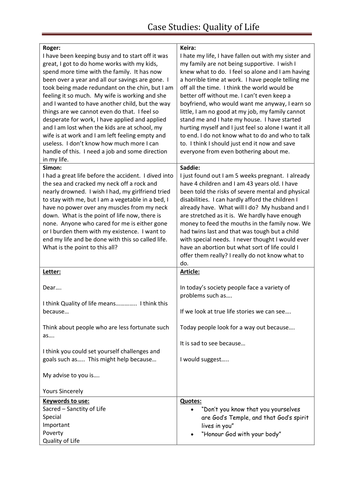 Quality of life: 2nd lesson in medical ethics