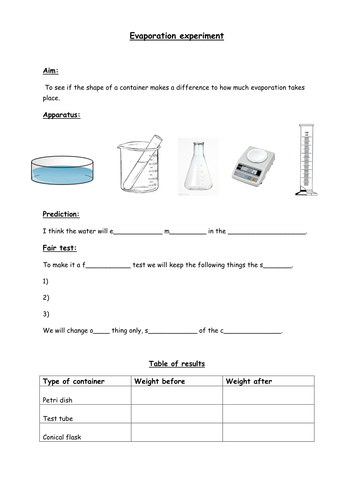 Evaporation Experiment. | Teaching Resources